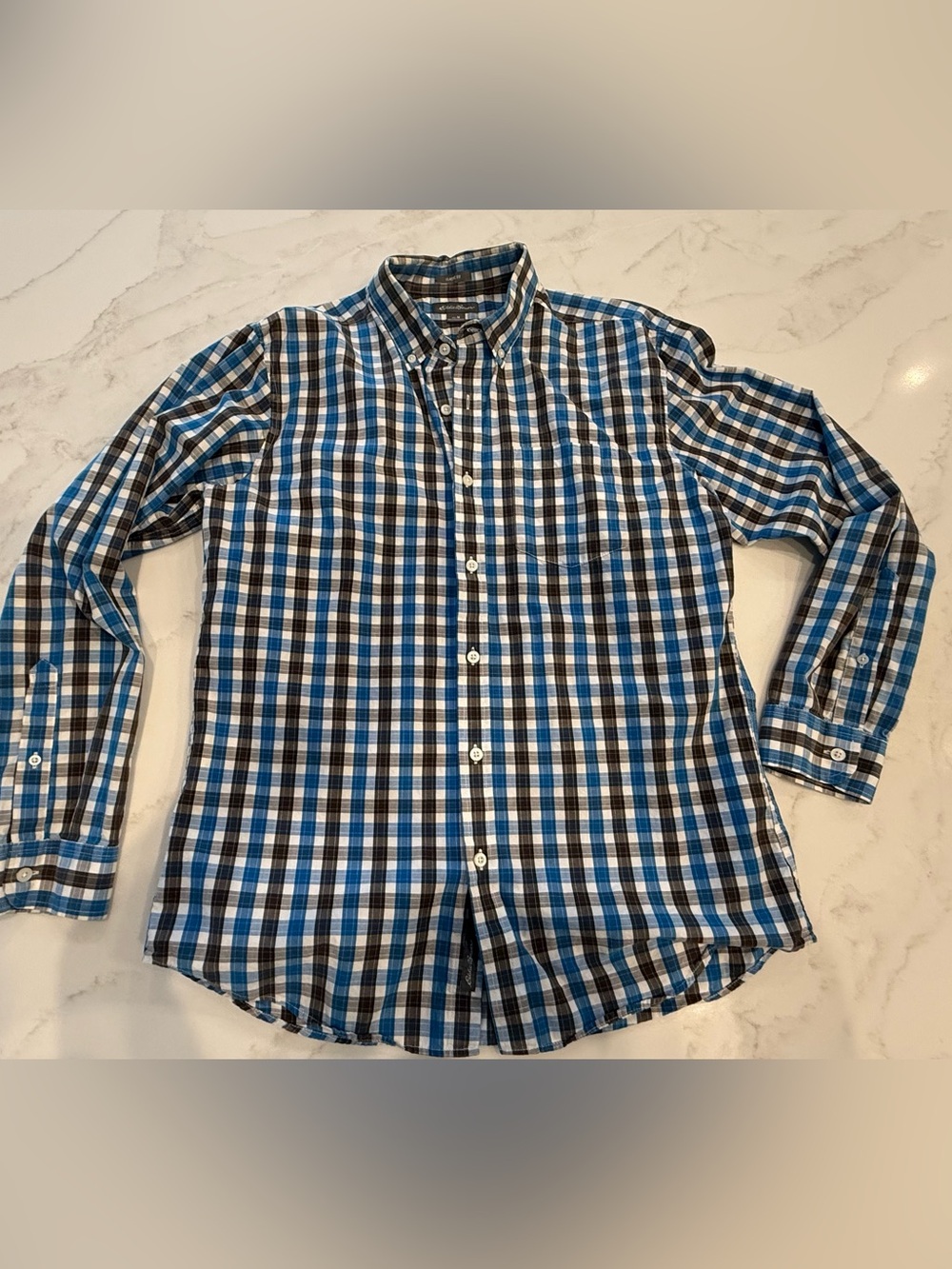 Eddie Bauer Men's Blue Plaid Button-Down Shirt Size: Medium